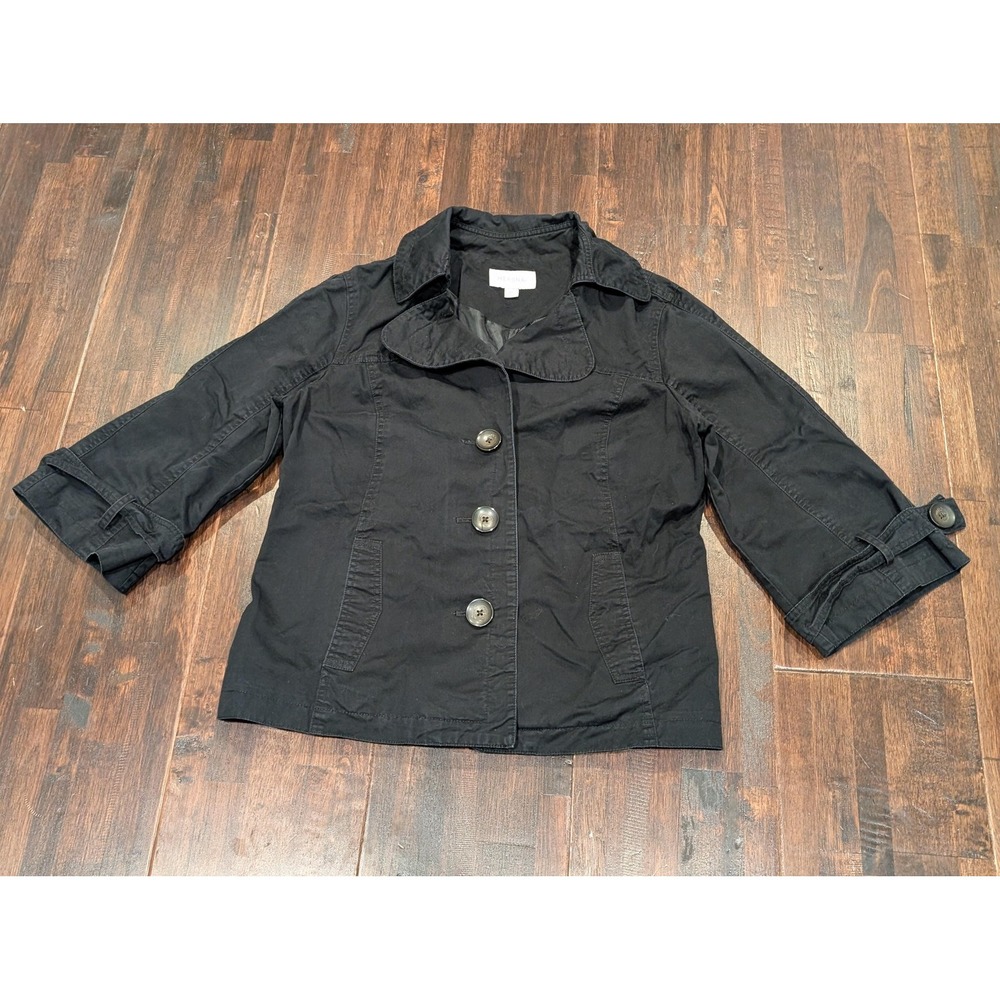 Merona Black Short Trench Coat Womens XL Lined 3/4 Wide Sleeve 3 Button Front